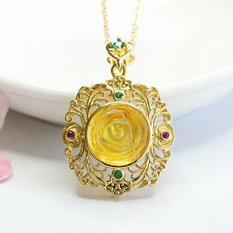 Elegant Rose Amber Zircon Pendant in Sterling Silver - Women's Jewelry