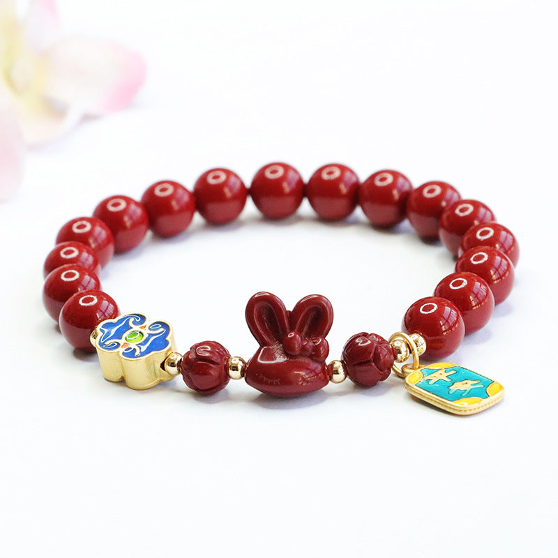 Auspicious Clouds Cinnabar Stone Rabbit Head Bracelet