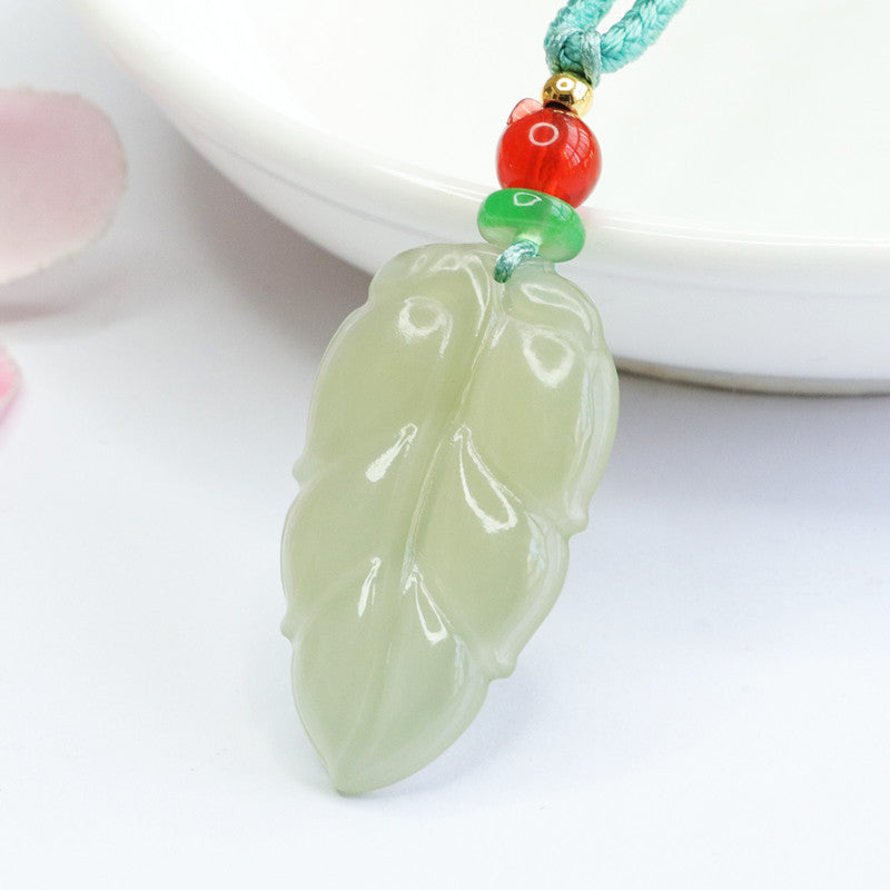 Jewelry Necklace Featuring Ice Green Leaf Hetian Jade