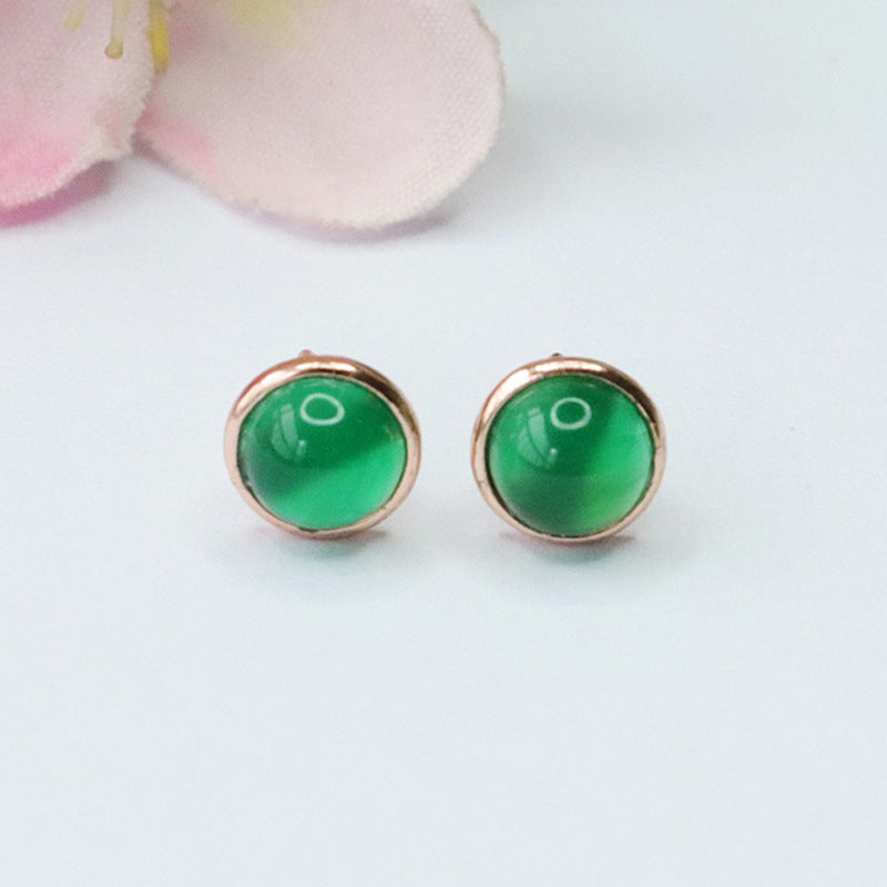 S925 Sterling Silver Green and Red Agate Stud Earrings