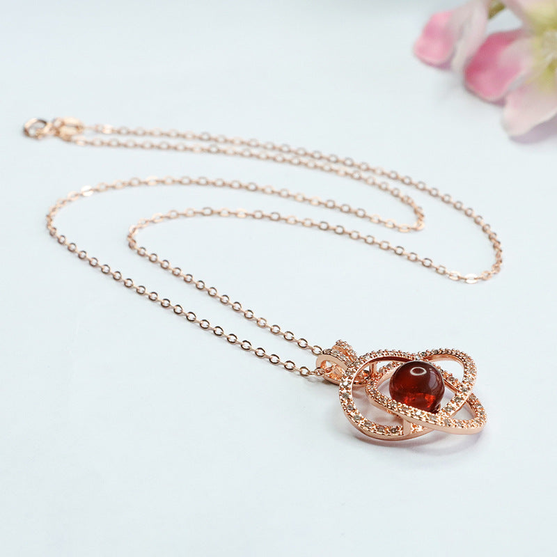 Rose Gold Pendant Necklace with Beeswax Amber