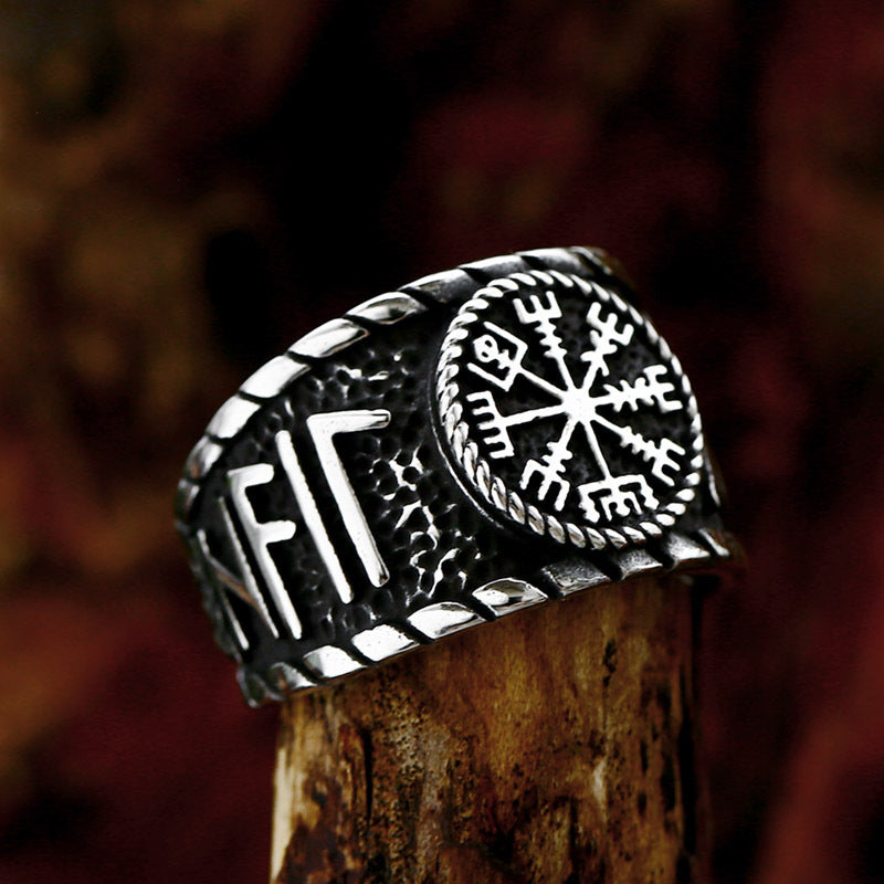 Viking Rune-Inspired Titanium Steel Letter Ring for Men - Wholesale Retro Style