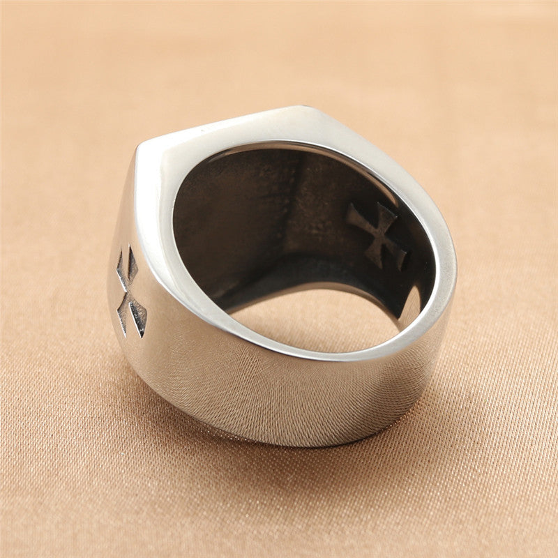 Stylish Titanium Steel Cross Ring for Men - Personalized Retro Accessory in Stainless Steel