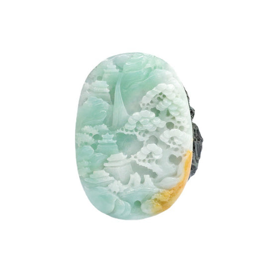 Green and Yellow Jade Pendant with Exquisite Craftsmanship, Beautiful Color, High-Quality Landscape Brand Jewelry