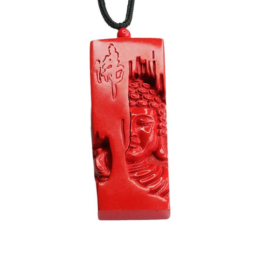 Vermilion Sand Pendant, Red Sand Buddha Head, Chensha Proverbs Necklace