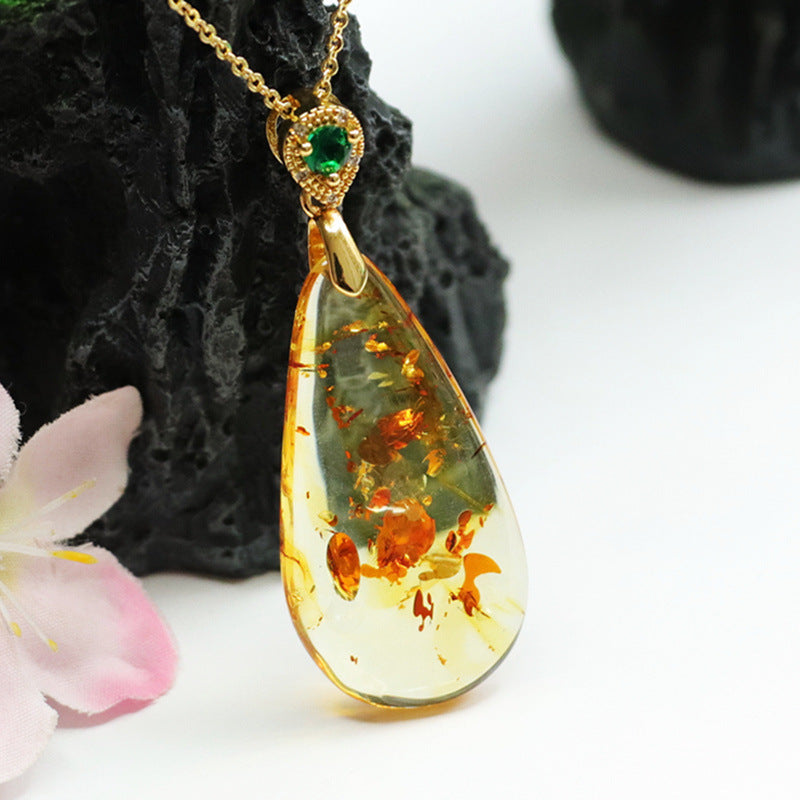 Amber Beeswax Necklace with Russian Pendant Droplets