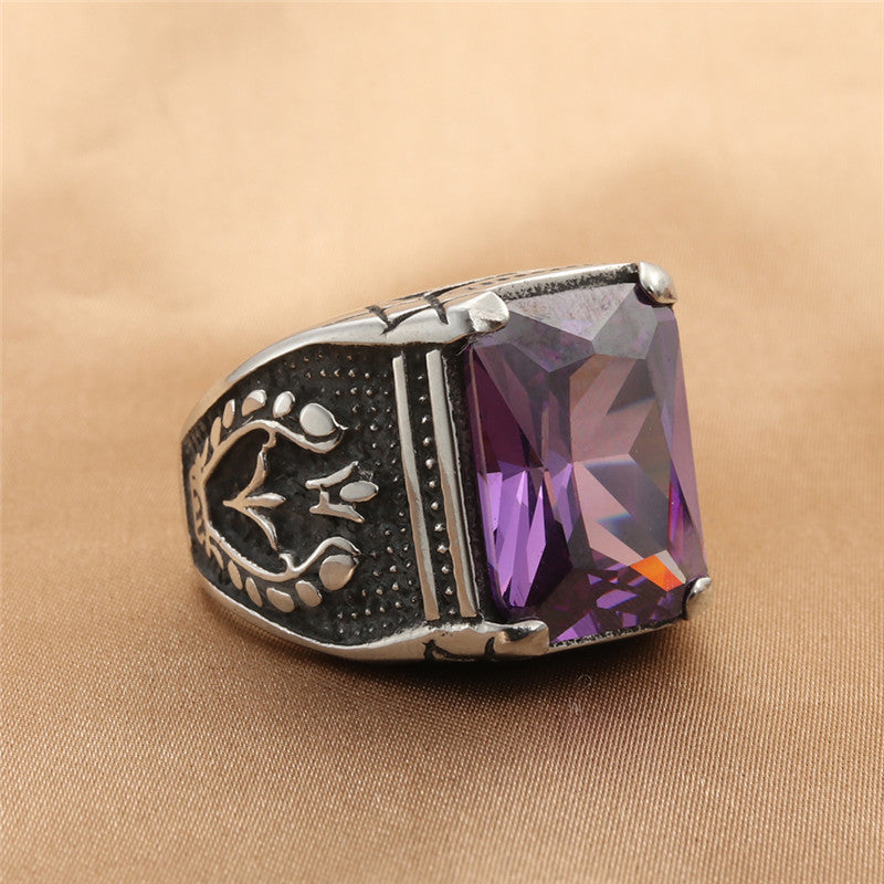 Trendy Multi-Color Zircon Titanium Steel Square Ring for Men and Women