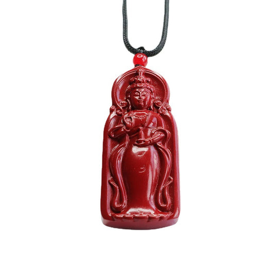 Elegant Vermilion Sand and Cinnabar Nanhai Guanyin Pendant