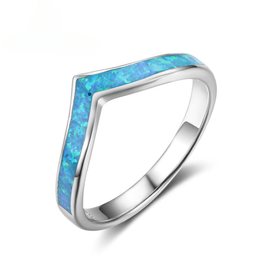 V Shape Blue Opal Sterling Silver Ring