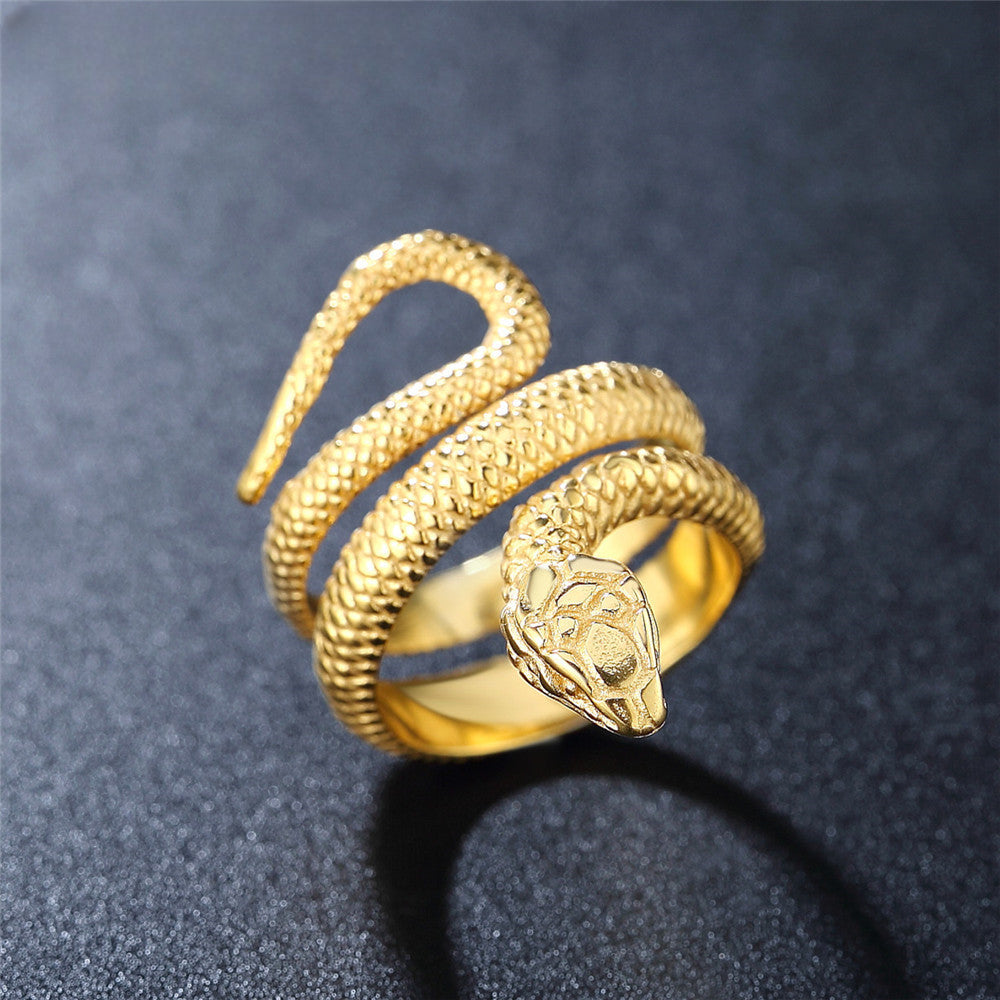 Coiled Python Snake Titanium Steel Ring for Men