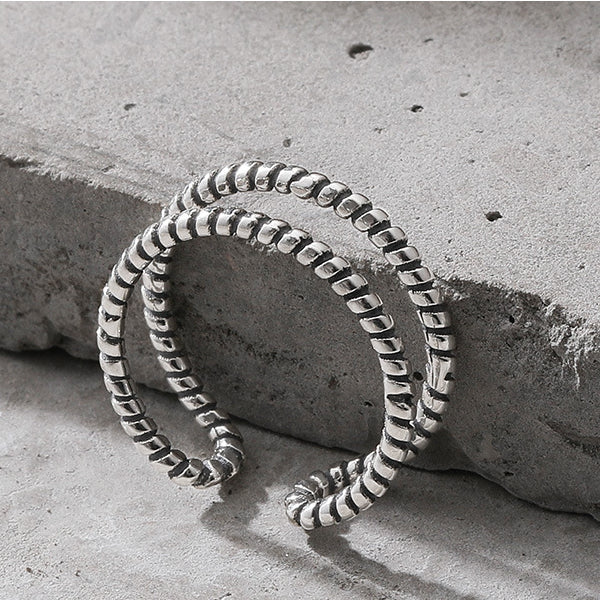 Hemp Rope Design Double Layerd Opening Sterling Silver Ring