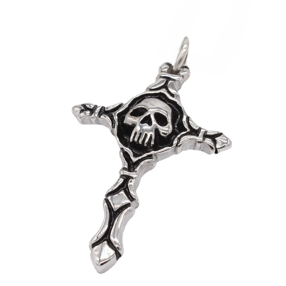 Halloween Skeleton Head Cross Titanium Steel Pendant for Men