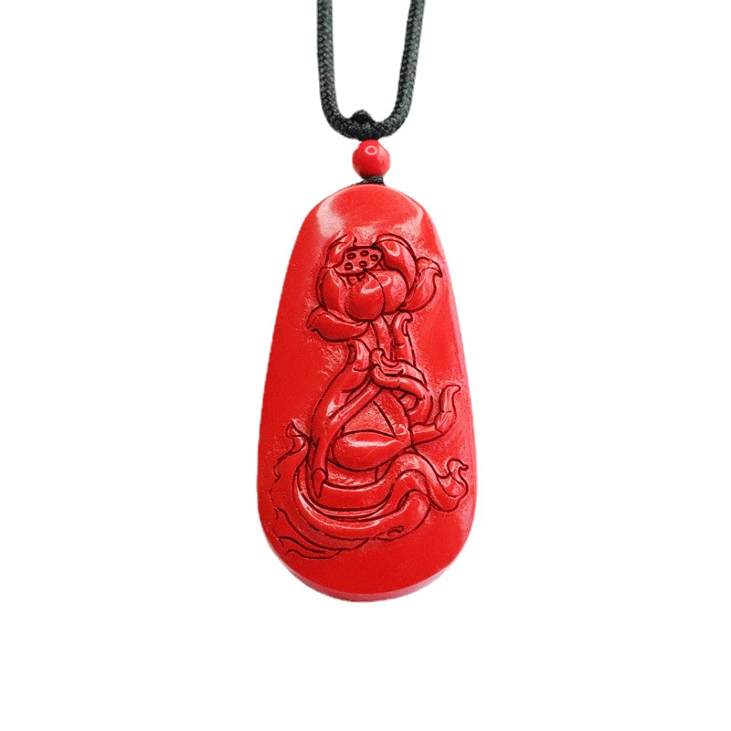 Cinnabar Lotus Buddha Hand Sterling Silver Pendant