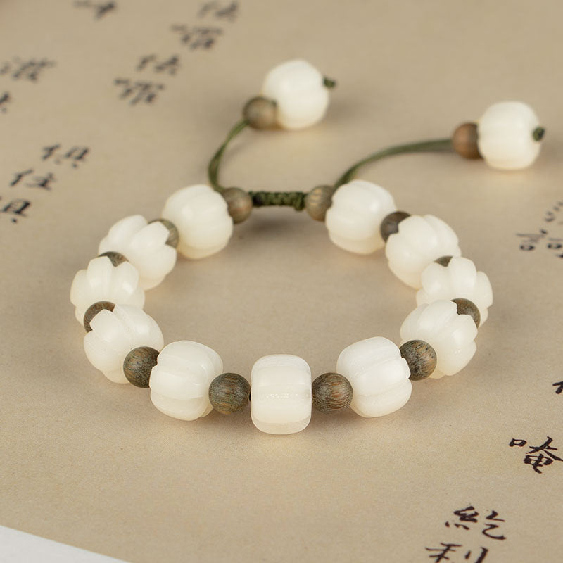 Fortune's Favor Sterling Silver Bracelet with White Jade and Sandalwood