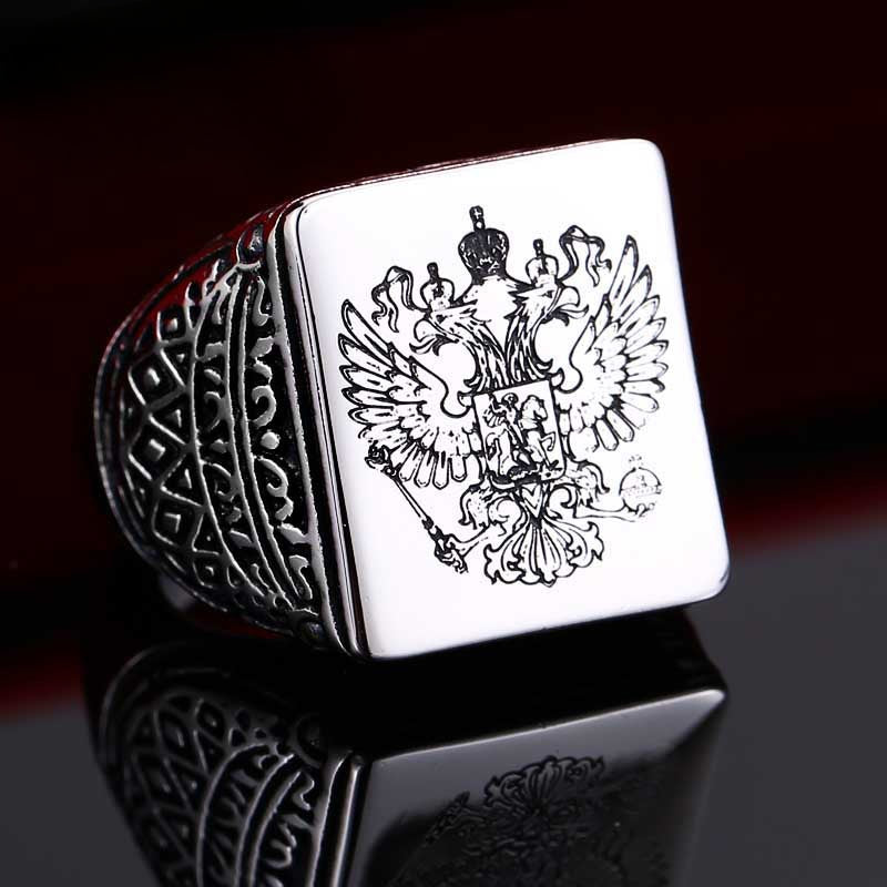 Engraved Double-Headed Eagle Men's Titanium Steel Ring - Premium Wholesale Jewelry for Modern Men