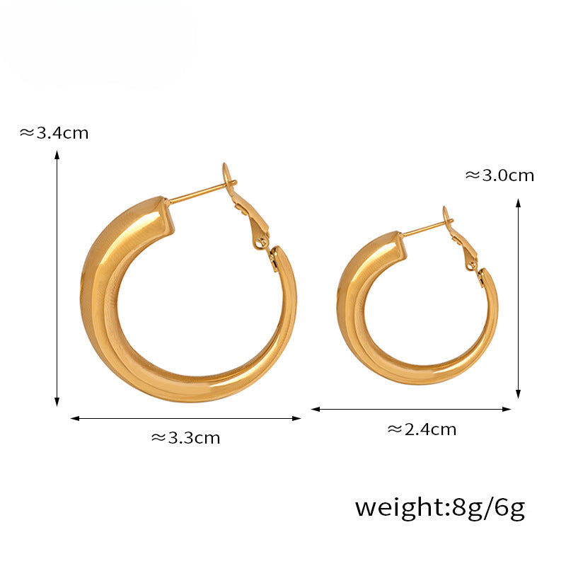 Hong Kong Style Gold-Plated Stainless Steel Earrings with Hollow Circles