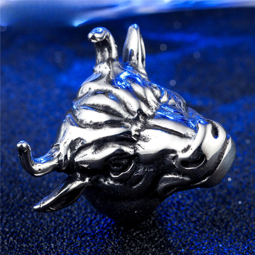 Punk Bull Head Titanium Steel Ring for Men