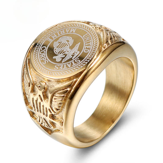 Titanium Steel Marine Corps Ring with Golden Eagle Emblem for Men