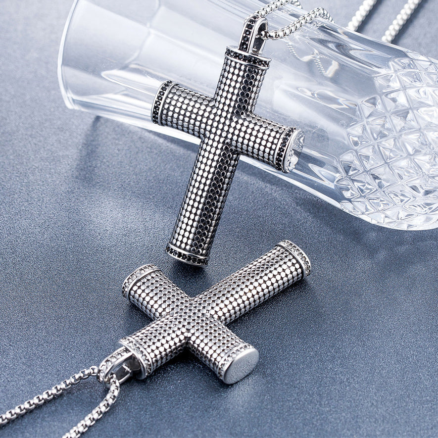 Mosaic Cross Zircon Titanium Steel Necklace for Men