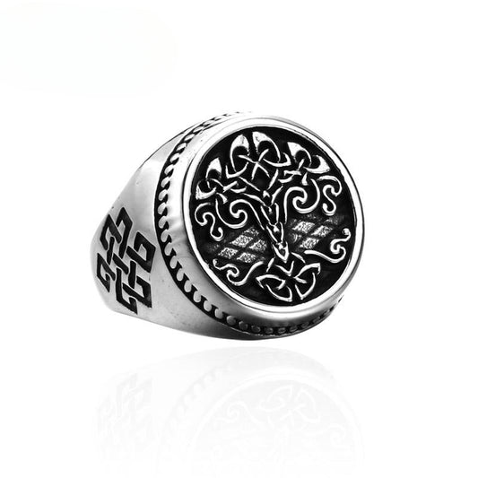 Titanium Steel Viking Tree of Life Ring for Men - Durable Cross-Border Jewelry