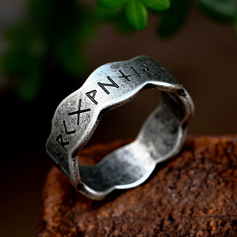 Retro Nordic Viking Letter Stainless Steel Fashion Ring for Men in Titanium Steel