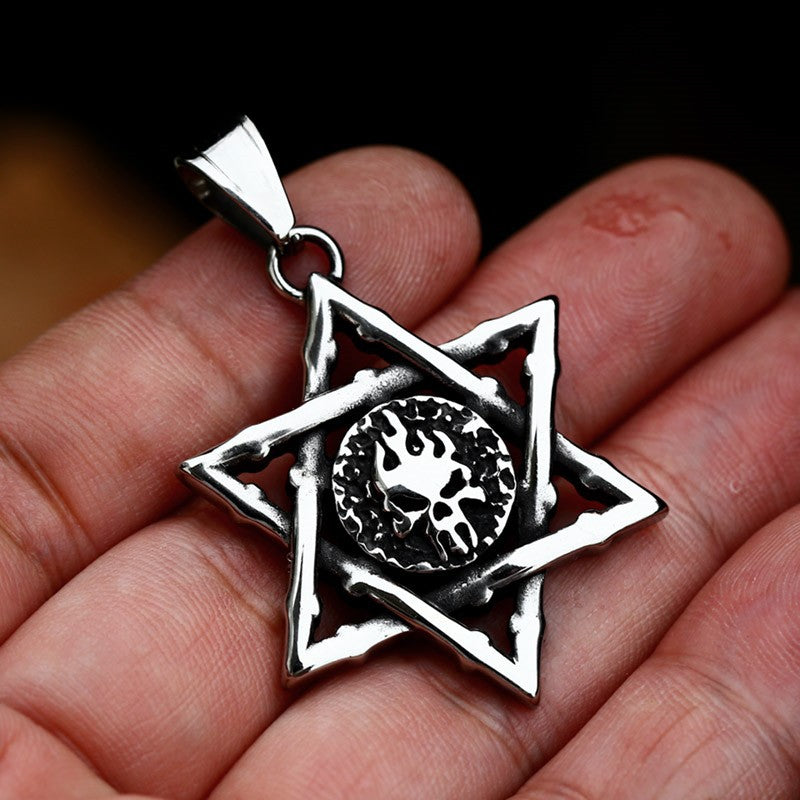 Wholesale Retro Titanium Steel Hexagram Skull Pendant for Men - European and American Style