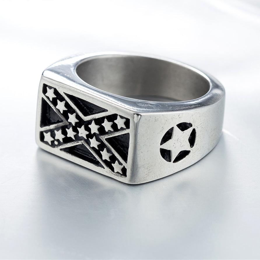 Personality Vintage Pentagram Cross Titanium Steel Ring for Men