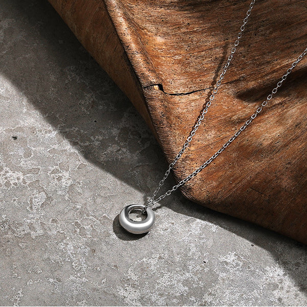 Geometric Circular Ring Pendant Sterling Silver Necklace