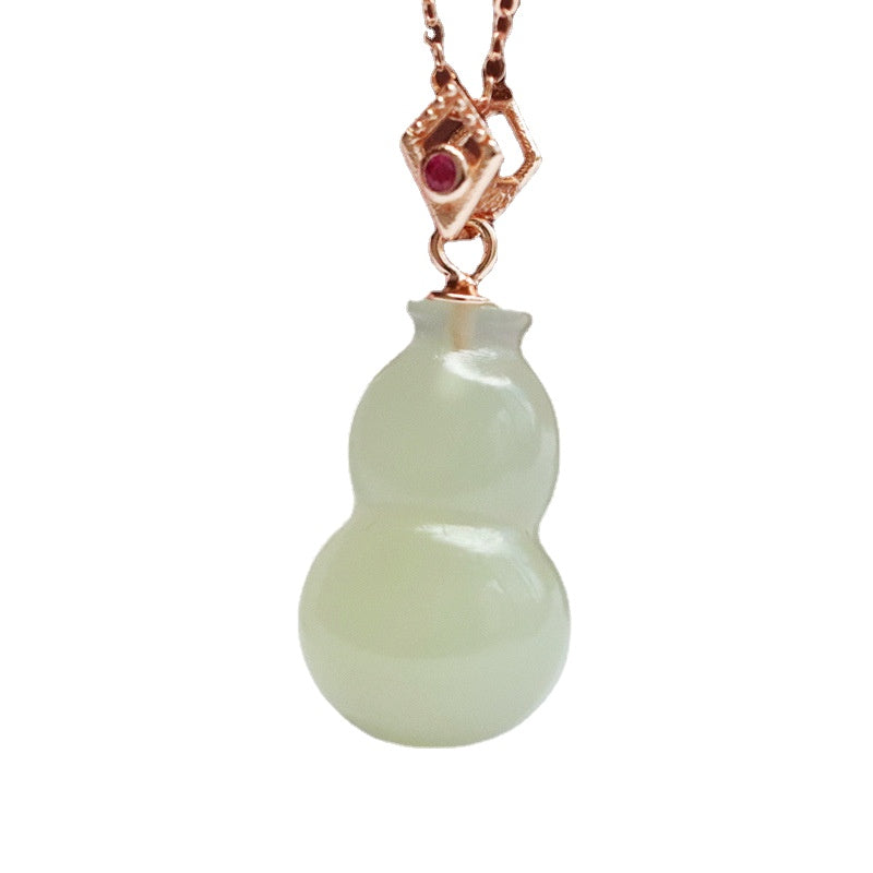 Fortune's Favor S925 Sterling Silver Gourd and Rhombus Jade with Zircon Necklace