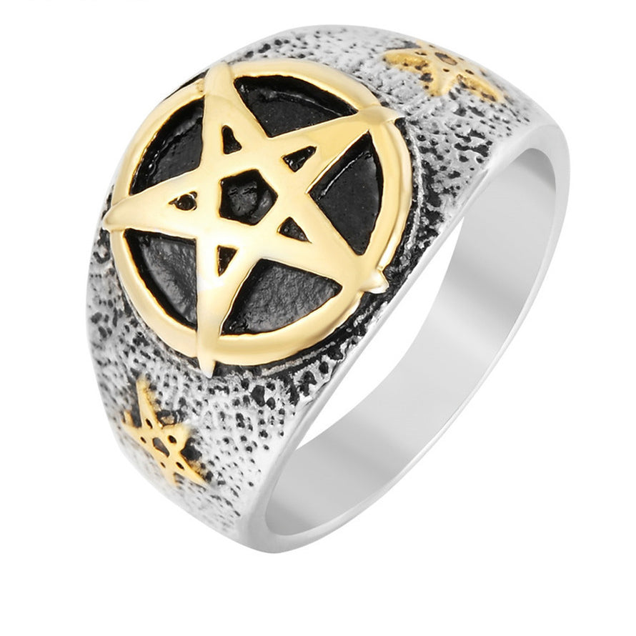 Personality Retro Satan Five-Star Titanium Steel Ring for Men