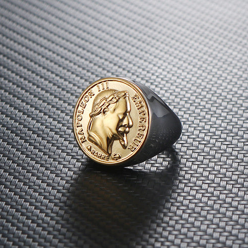 Napoleon Head Punk Gold Men's Titanium Steel Ring - Unique Fashion Statement for Men