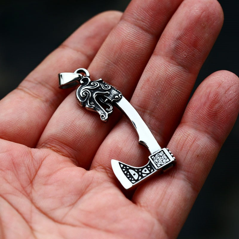 Vintage Nordic Viking Titanium Steel Axe Pendant for Men - Wholesale Stainless Steel Jewelry