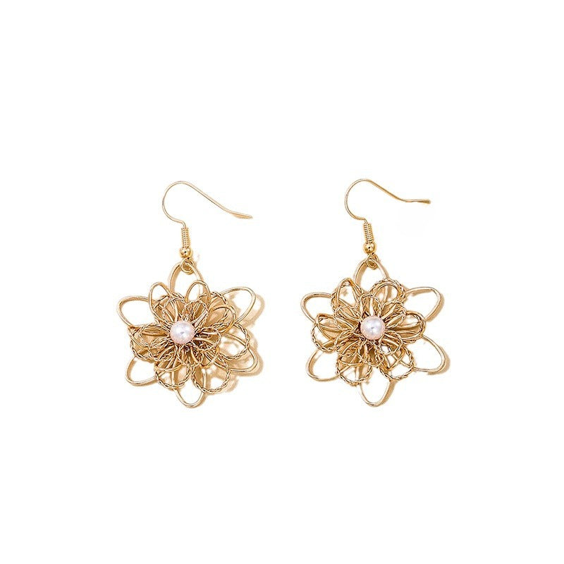 Korean Metal Flower Pearl Earrings - Vienna Verve Collection