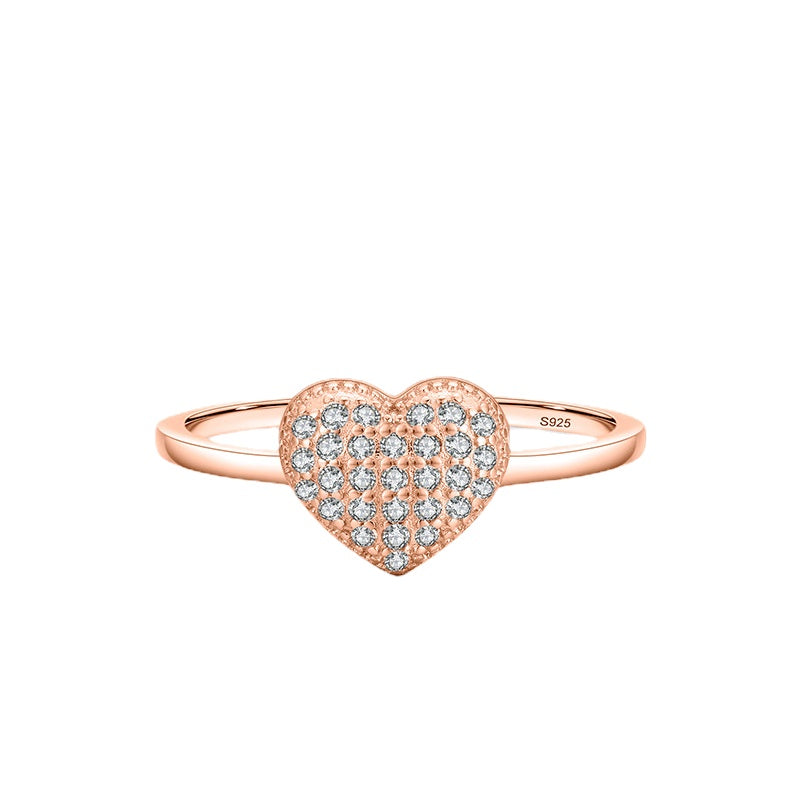 Sweet and Lovely S925 Sterling Silver Heart-shaped Ring with Zircon Gems