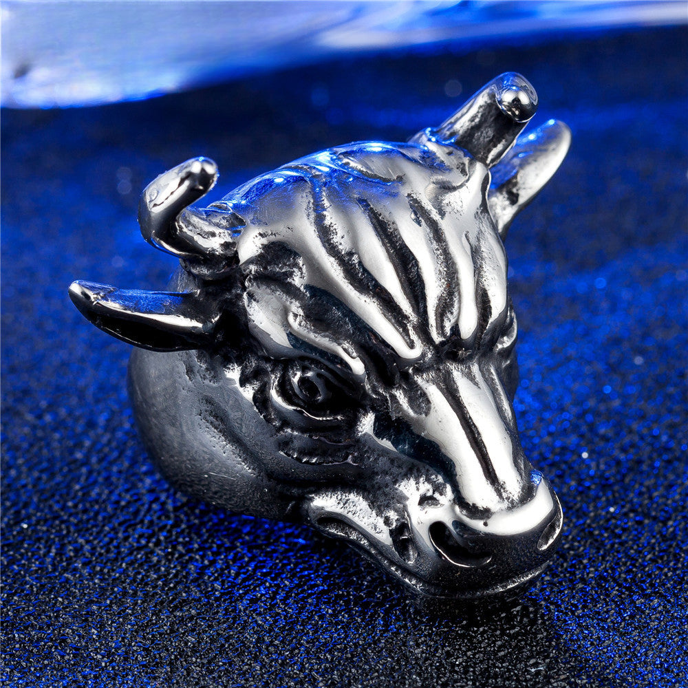 Punk Bull Head Titanium Steel Ring for Men