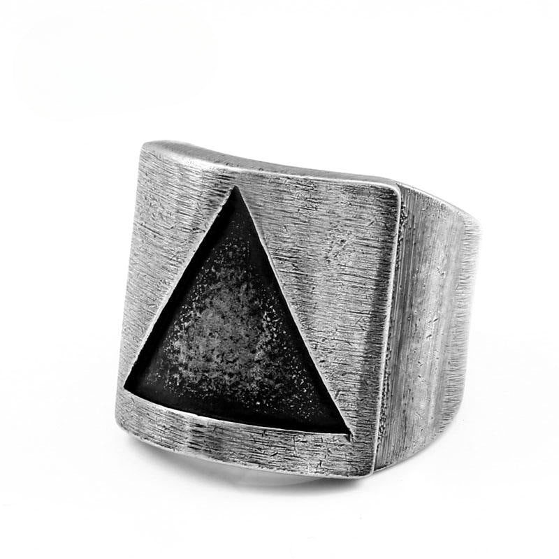 Men's Unique Triangle Hollow Stainless Steel Ring - Retro Fashion Accessory