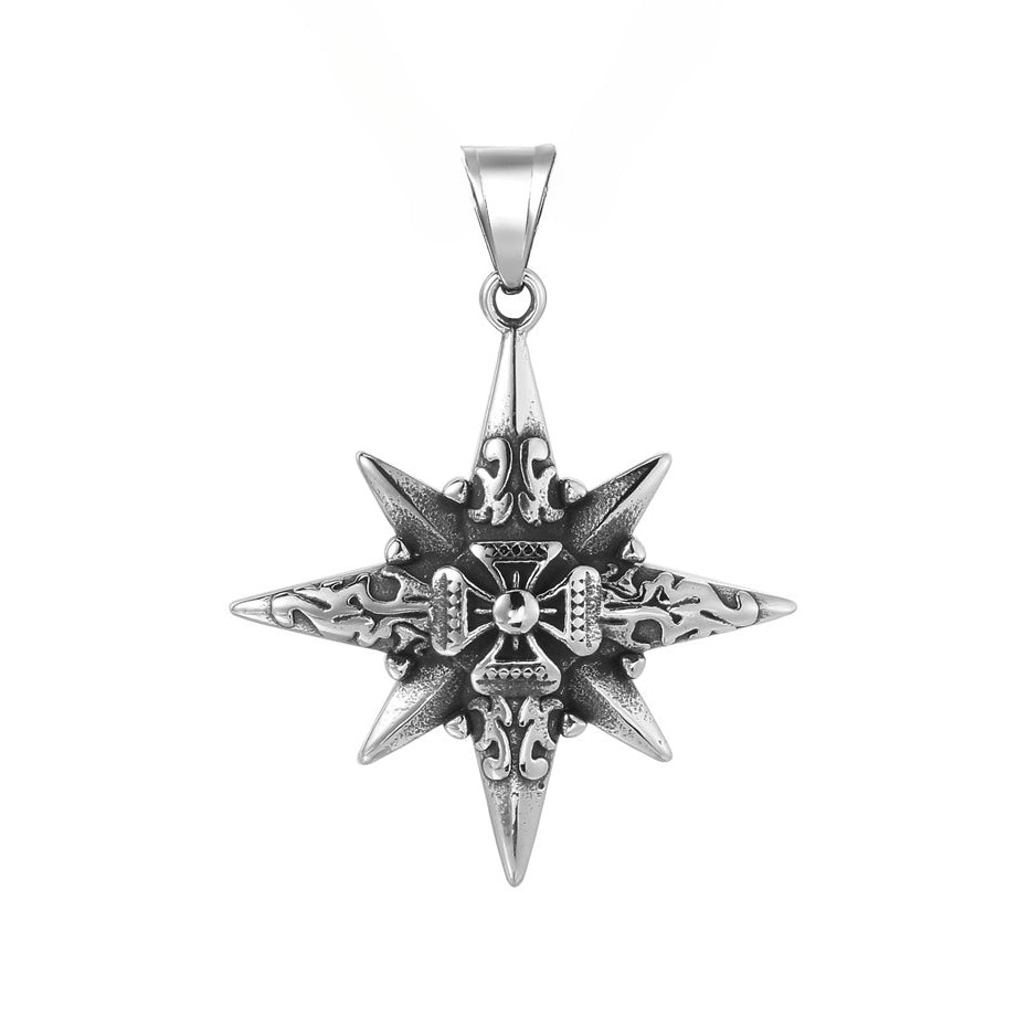 Octagonal Star Teutonic Cross Titanium Steel Pendant for Men