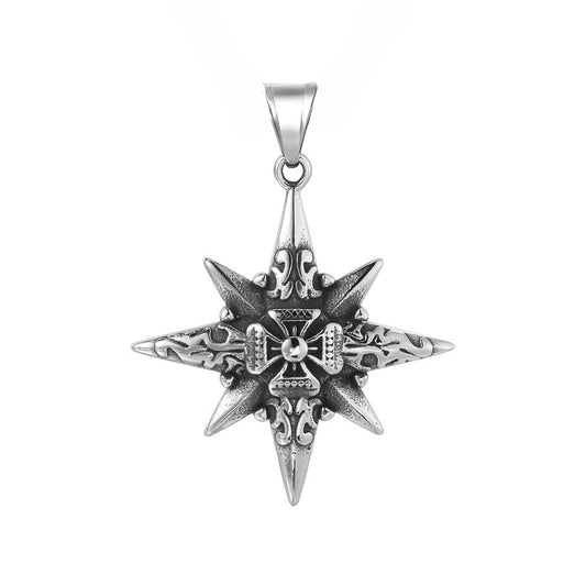 Octagonal Star Teutonic Cross Titanium Steel Pendant for Men