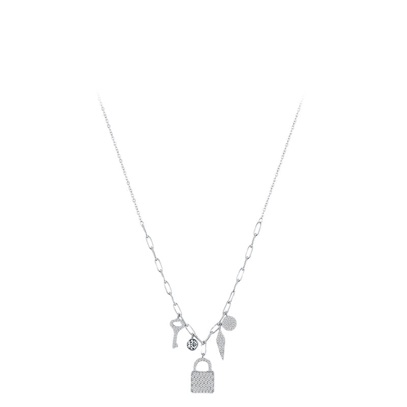 Romantic Key and Lock S925 Sterling Silver Necklace Set - European and American Couple's Fashion Accessories