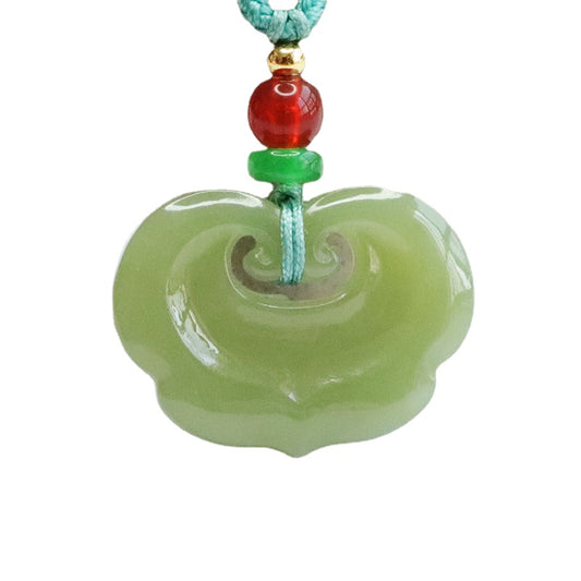 Jade Lake Green Ruyi Pendant Necklace with Sterling Silver Needle