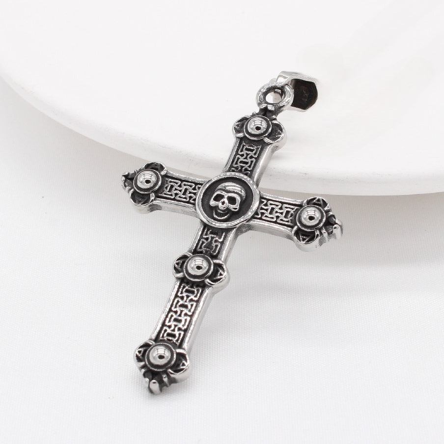 Skeleton Head Saint Latin Cross Titanium Steel Pendant for Men