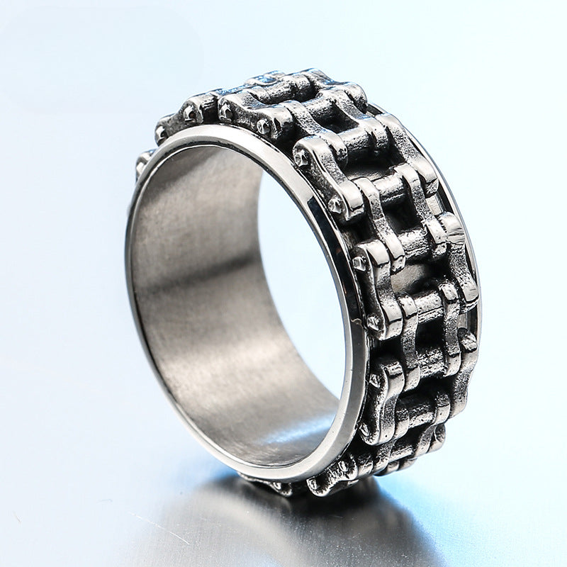 Custom Vintage Train-Inspired Stainless Steel Chain Ring for Men - European & American Fashion Jewelry