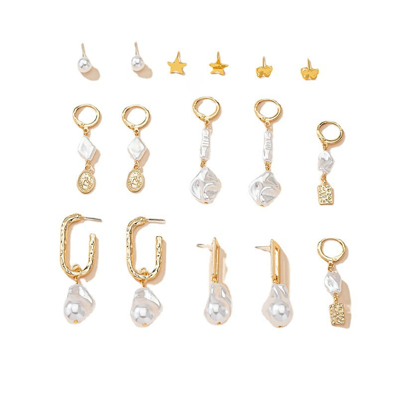 Trendy Pearl Earring Set from Vienna Verve - European and American Style