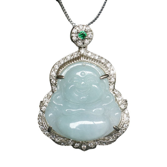 Buddha Jade Zircon Necklace with Sterling Silver Pendant