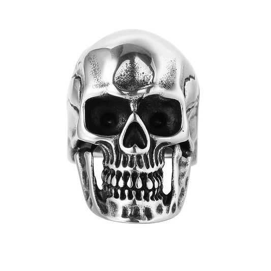 Halloween Punk Polished Skeleton Head Titanium Steel Ring for Men