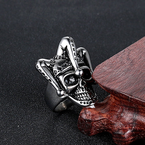 Titanium Steel Skull Clown Ring for Men - Bold European and American Fashion Jewelry