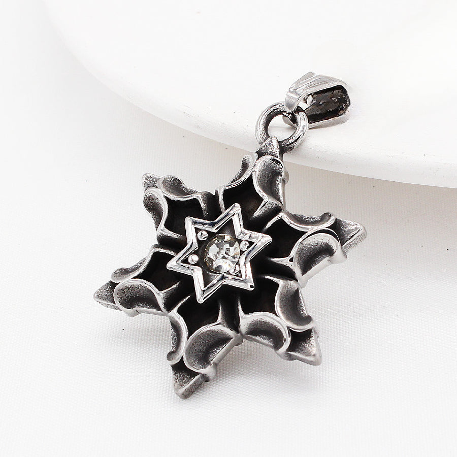 Snowflake Hexagonal Star Zircon Titanium Steel Pendant for Men