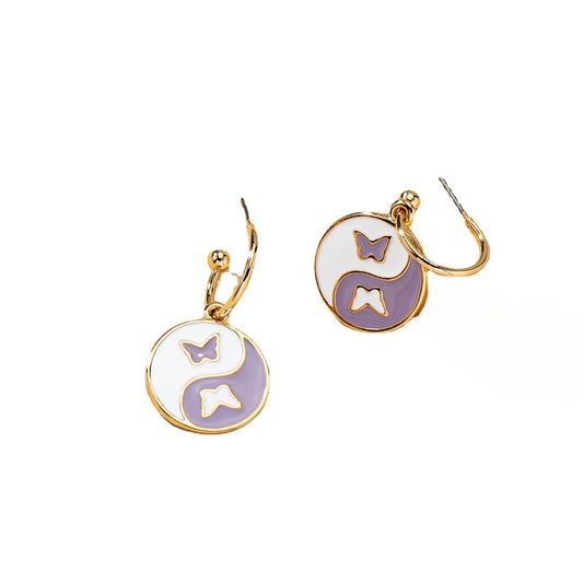 European-American Glazed Butterfly Earrings with Purple Alloy Accent