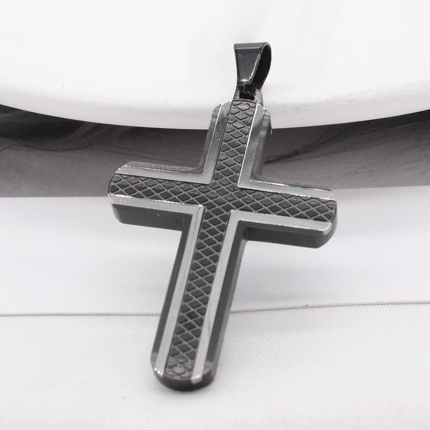 Mesh Pattern Latin Cross Titanium Steel Pendant for Men