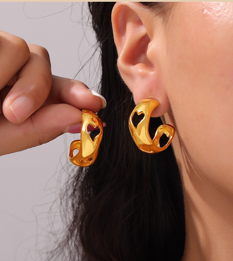 Geometric Glossy Titanium Steel Earrings with a Touch of Gold